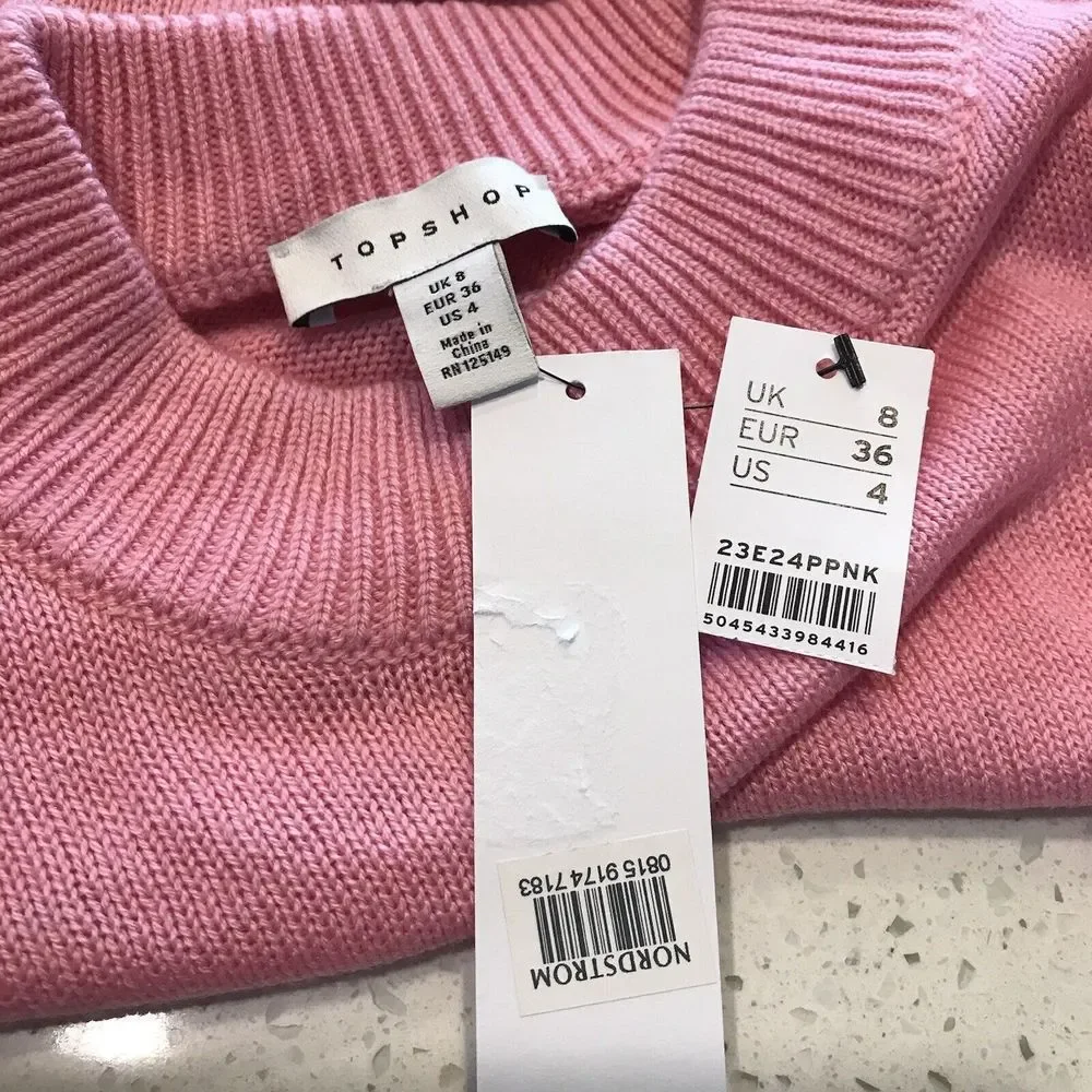 Top Shop Nordstrom Crop Sweater Size 4 Pink Acrylic Cashmere Long Sleeve NEW - Picture 3 of 7